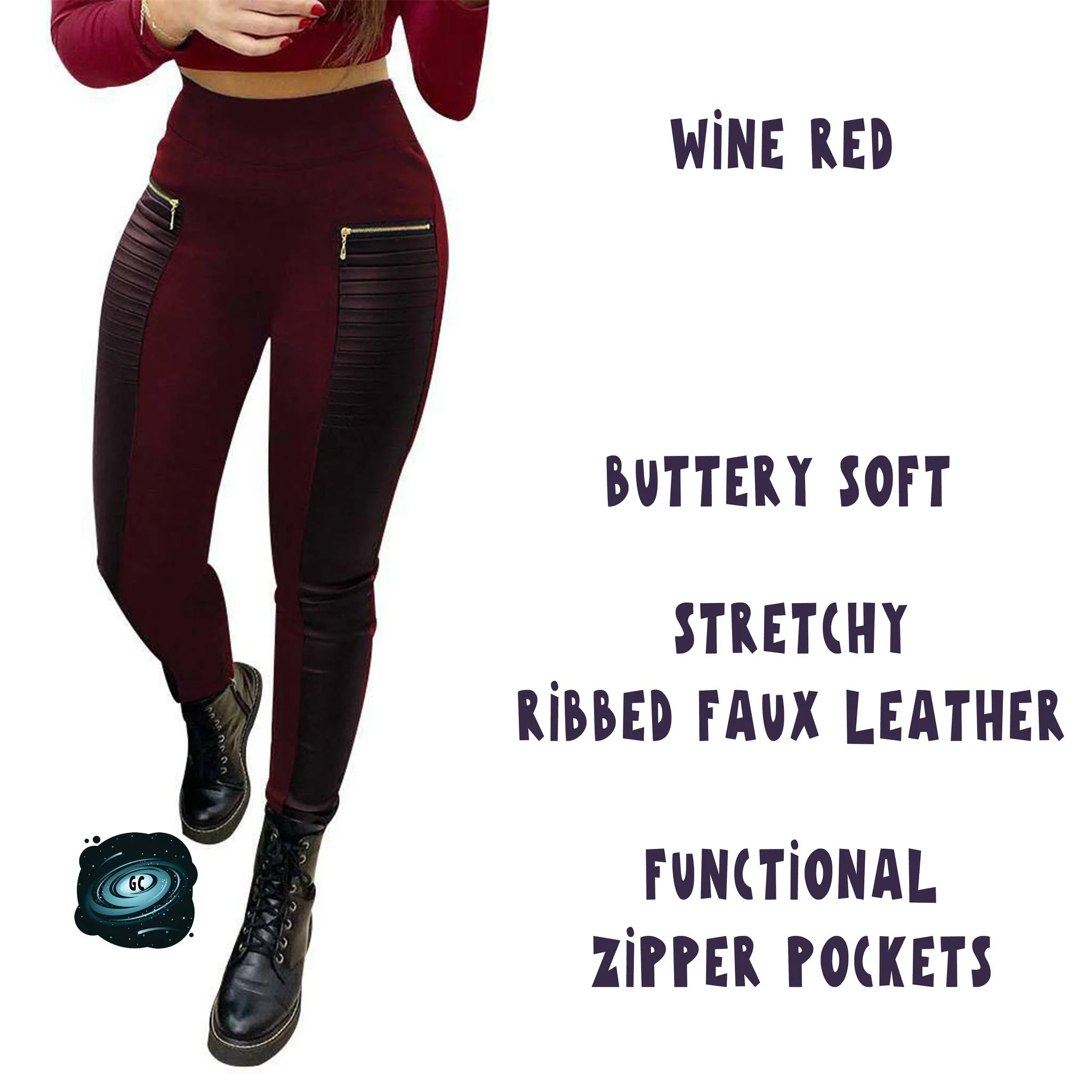 RIBBED FAUX LEATHER ZIPPER LEGGING - Image 3
