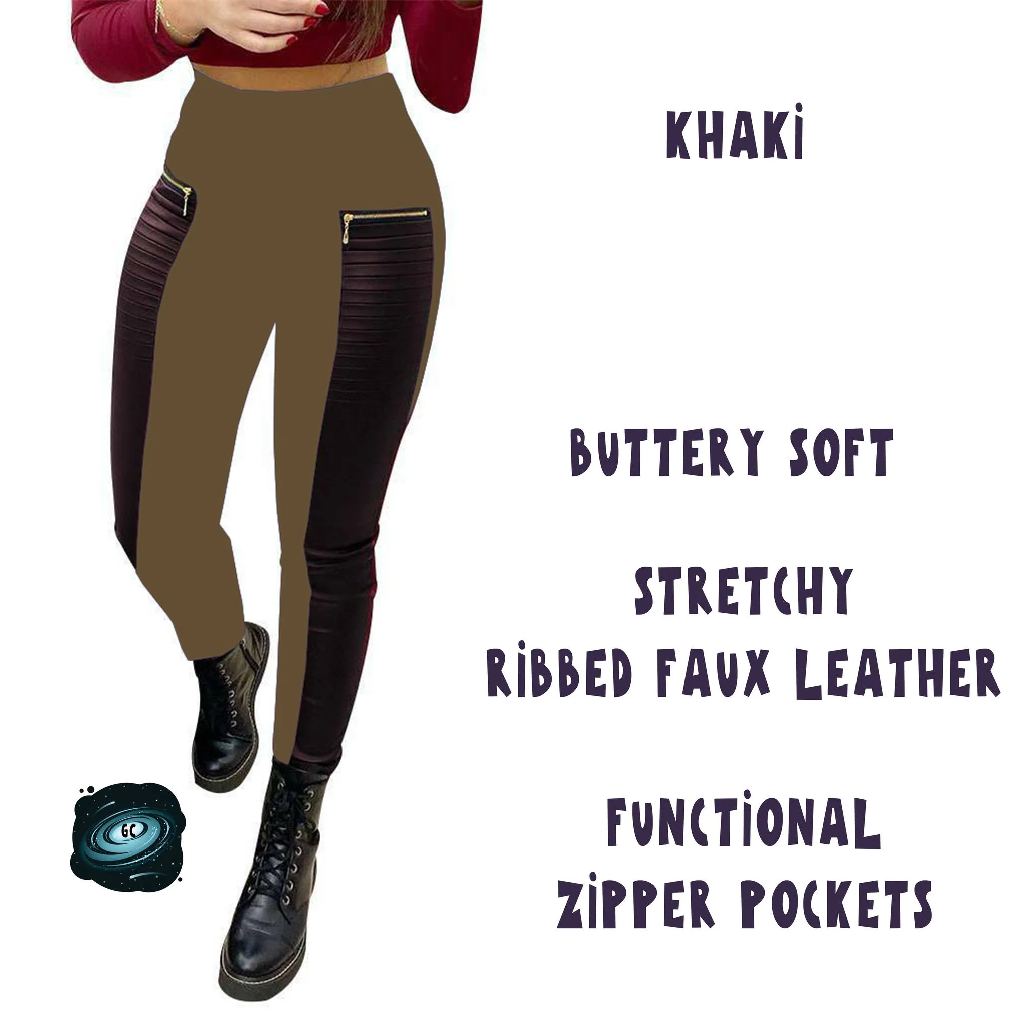 RIBBED FAUX LEATHER ZIPPER LEGGING - Image 4