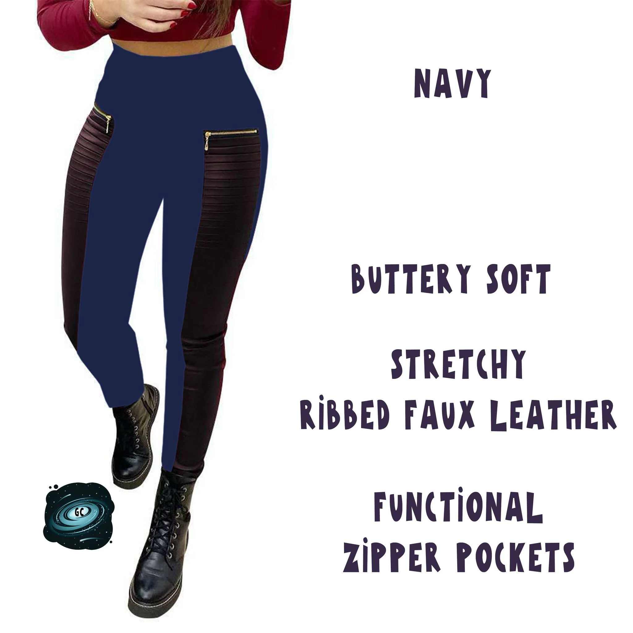 RIBBED FAUX LEATHER ZIPPER LEGGING - Image 5